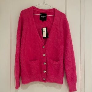 Le Superbe - Hot Pink Fuzzy Rhinestone-Button Cardigan (size: S) NWT